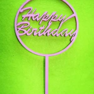 Díszítő beszúró - Rózsaszín fa Tortadísz Körben Happy Birthday 10cm x 18cm