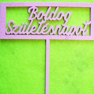 Díszítő beszúró - Rózsaszín fa boldog születésnapot Téglalap beszúrós tortadísz 13cm x 15cm