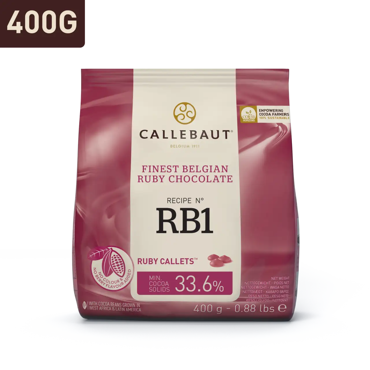 Callebaut belga csokoládé pasztilla – 33,6% RB1 Ruby tejcsokoládé  400g
