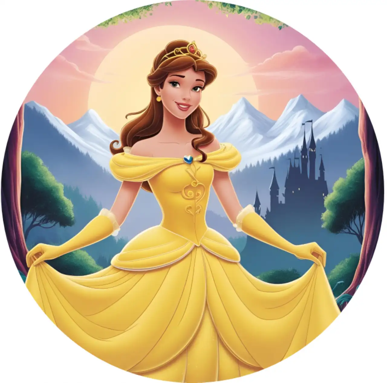 Barna hajú hercegnő sárga ruhában1 kerek 20cm