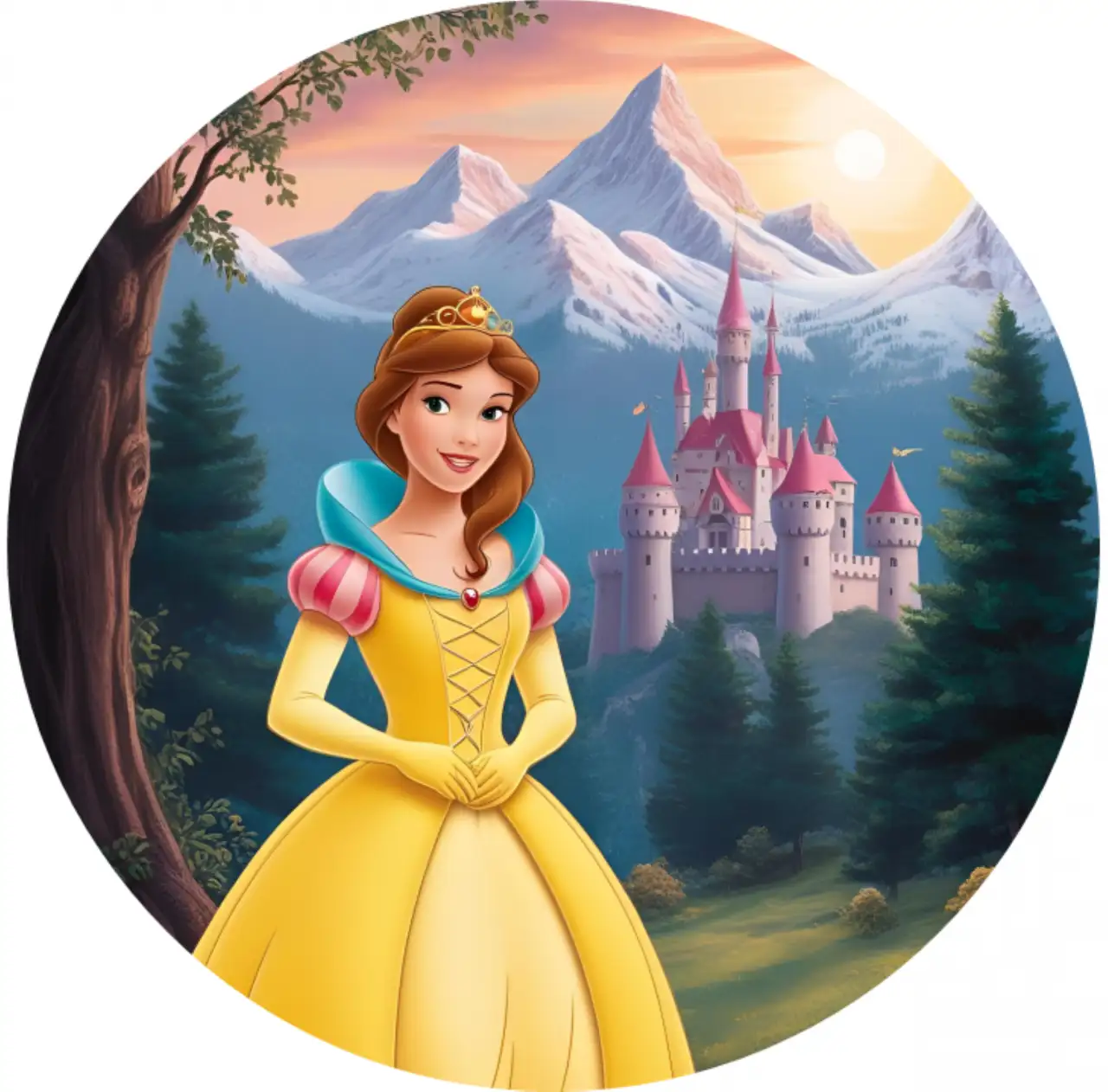 Barna hajú hercegnő sárga ruhában2 kerek 20cm