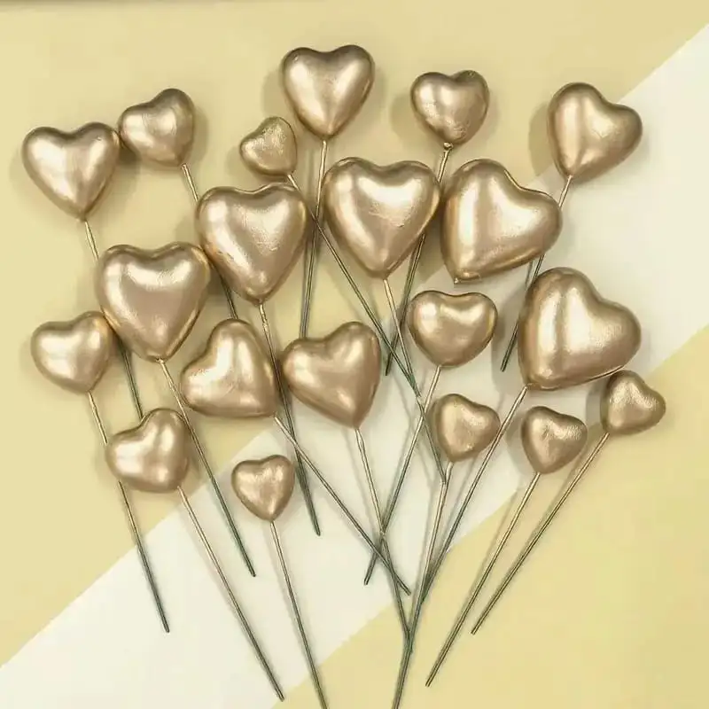 Torta beszúró - Szív arany  10db