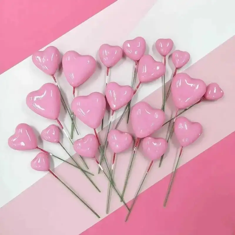 Torta beszúró - Szív rózsaszín 10db