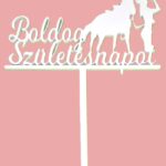 Torta beszúró fa - Lovas lány Boldog születésnapot  - Fehér 17x15cm