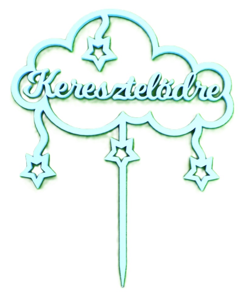Torta beszúró fa - Keresztelődre felirattal - Kék felhő 15cm x 19cm