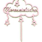 Torta beszúró fa - Keresztelődre felirattal  - Rózsaszín felhő  15cm x 19cm