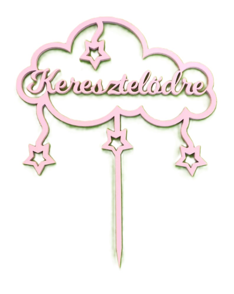 Torta beszúró fa - Keresztelődre felirattal - Rózsaszín felhő 15cm x 19cm