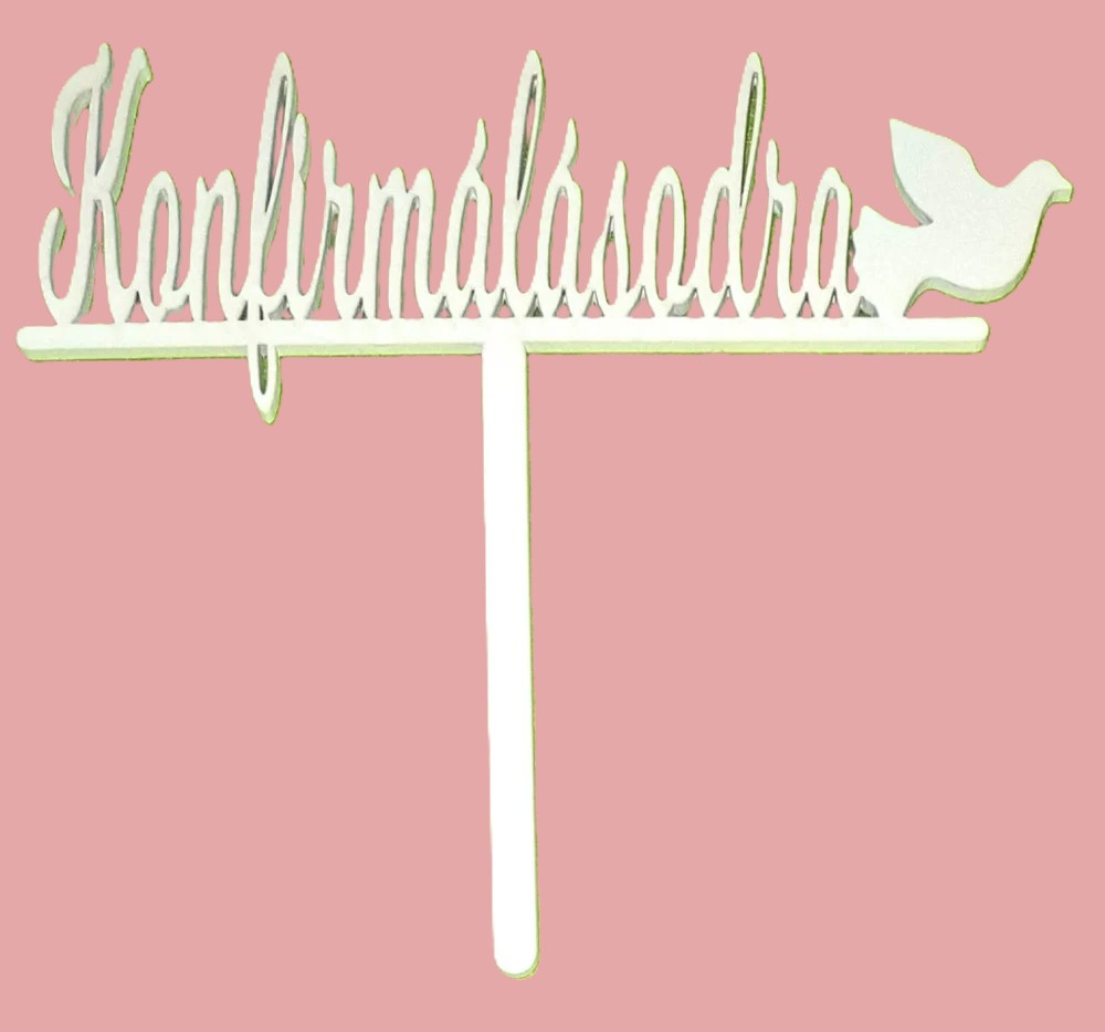 Torta beszúró fa - Konfirmálásodra - Fehér 16x15cm