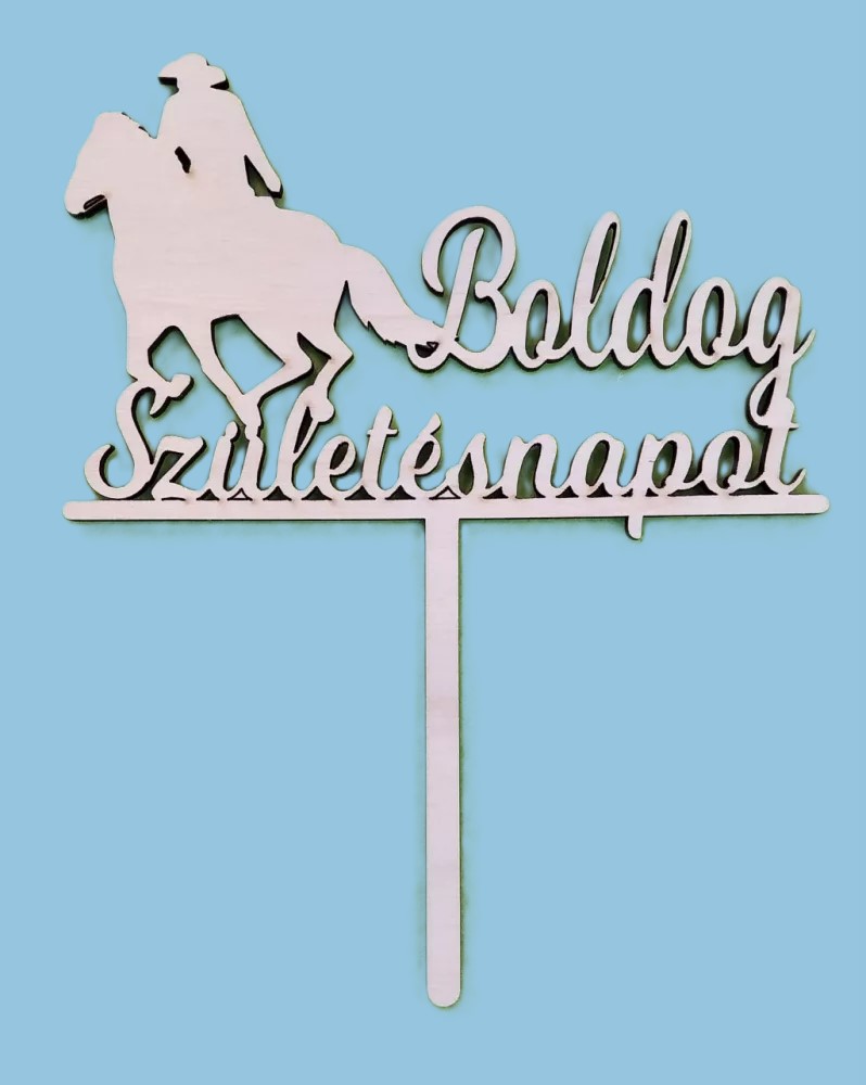 Torta beszúró fa - Lovas fiú Boldog születésnapot - Natúr 18,5x15cm