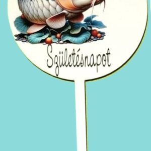 Torta beszúró fa - Pikkelyes ponty Boldog születésnapot - 8cmx16cm