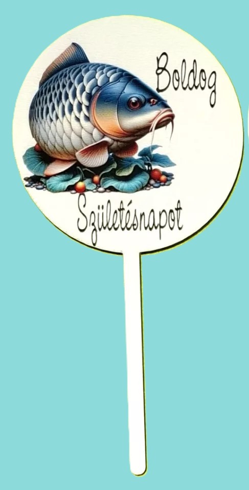 Torta beszúró fa - Pikkelyes ponty Boldog születésnapot - 8cmx16cm