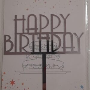 Torta beszúró - Happy Birthday akril szögletes nagybetű - Ezüst