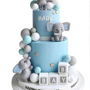 Tortadísz - Elefántos beszúró szett babakék 28 részes