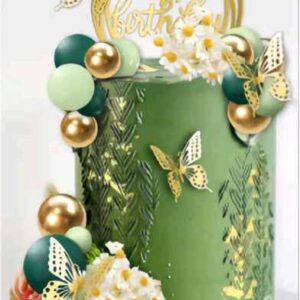 Tortadísz - Arany pillangók zöld gömb  beszúró szett   41 részes