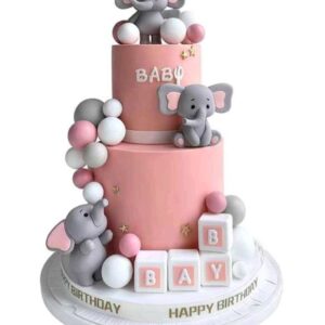 Tortadísz - Elefántos beszúró szett  rózsaszín  28 részes