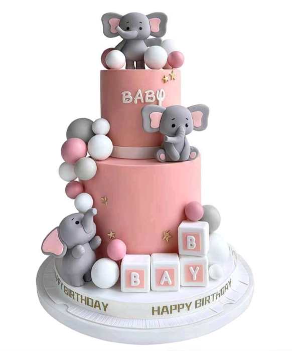 Tortadísz - Elefántos beszúró szett rózsaszín 28 részes