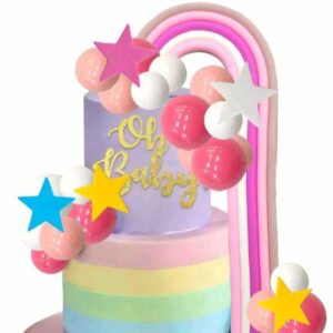 Tortadísz - Rózsaszín szivárvány és gömb beszúró szett